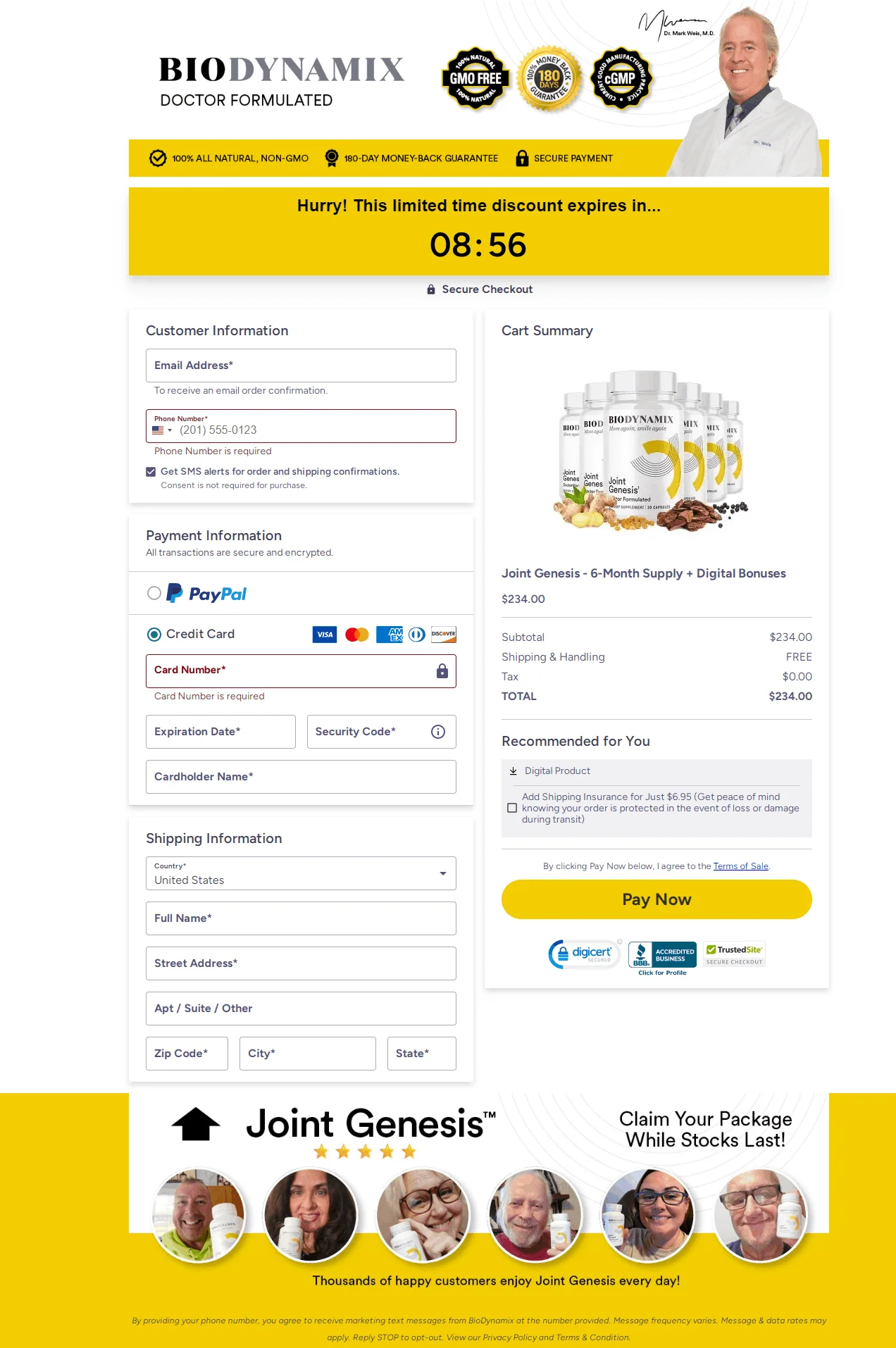Joint Genesis checkout page